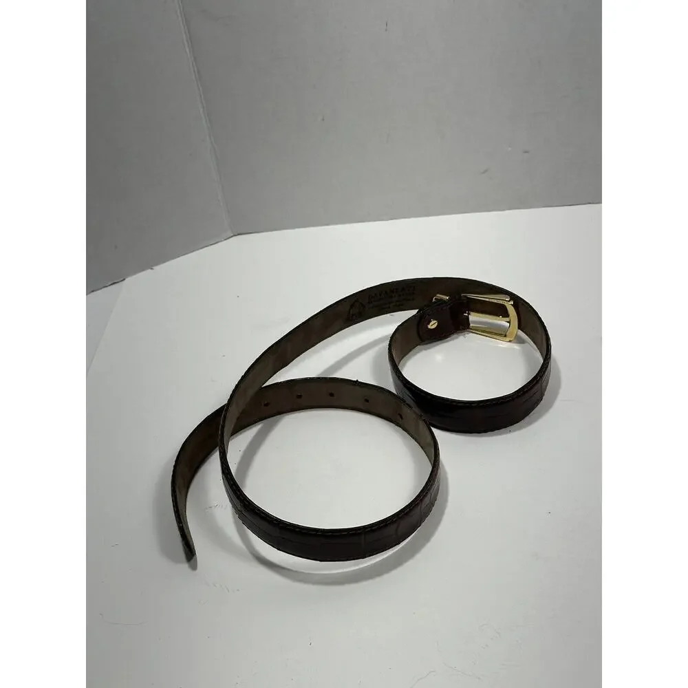 DAVANZATI Brown Burgundy Genuine ALLIGATOR Solid‎ Brass BUCKLE BELT sz 44 ITALY